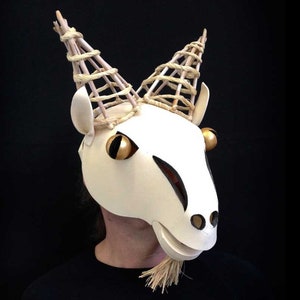 Goat headpiece in adult and kids size. Capricorn animal mask. Animal friendly costume head Handmade by Tentacle Studio.