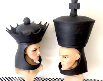 King and Queen Chess Hats Couples Costume Headpieces his n hers crowns
