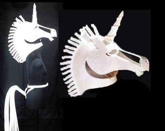 Unicorn Adult Costume Masquerade mask and Tail Set, In stock HOLOGRAPHIC White or black costume headdress Handmade by Tentacle Studio.