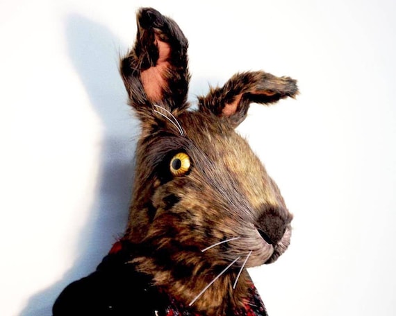 Big Bunny Rabbit Hare Mask Head Adult Costume Headdress IN STOCK Brown  Luxury Faux Fur Alice Mad March Hare Handmade by Tentacle Studio 