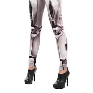 Leggings Cyborg: Pantaloni elasticizzati da robot androide argentato - Cosplay Rave