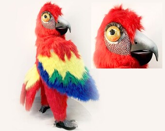 Parrot costume ADULT SIZE Robinson Crusoe Scarlet Macaw animal friendly pantomime suit bird mask Hand made by Tentacle Studio.