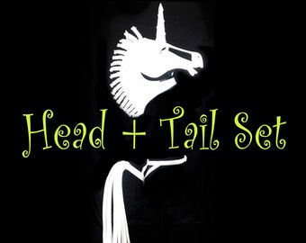 Holographic Unicorn Costume Mask and Tail Set, Adult Masquerade handmade by Tentacle Studio