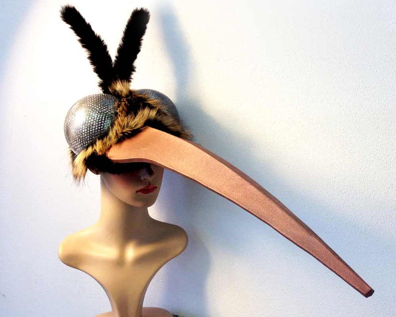 Mosquito Costume Mask Insect Hat Adult Halloween fly bug gnat head party pest mens masquerade mask READY to SHIP handmade by Tentacle Studio image 1