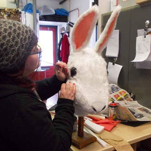 Rabbit mask White bunny costume mask ADULT furry animal head, Easter woodland faux fake fur masquerade mask Handmade by Tentacle Studio.com image 5