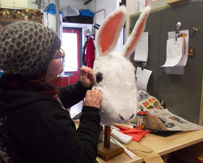Rabbit mask White bunny costume mask ADULT furry animal head, Easter woodland faux fake fur masquerade mask Handmade by Tentacle Studio.com image 5