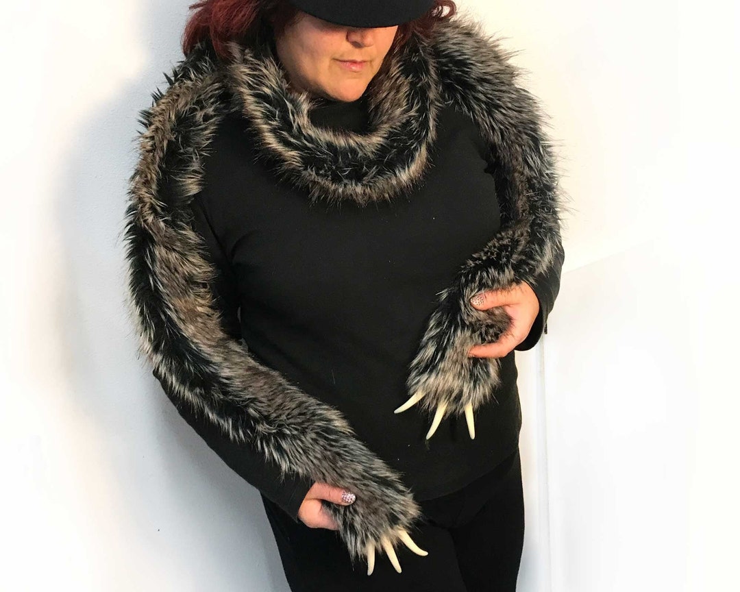 Wolf Faux Fur Scarf With Claws: Long Gray Wrap - Etsy