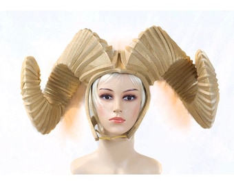 Golden Ram Horns Headdress, Warrior Headpiece, Adjustable Handmade Costume