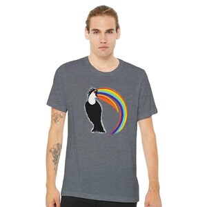Rainbow toucan cotton T-shirt for adult. Funny gift for bird lover. Design by Tentacle Studio.
