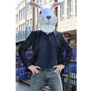 Rabbit mask White bunny costume mask ADULT furry animal head, Easter woodland faux fake fur masquerade mask Handmade by Tentacle Studio.com image 4