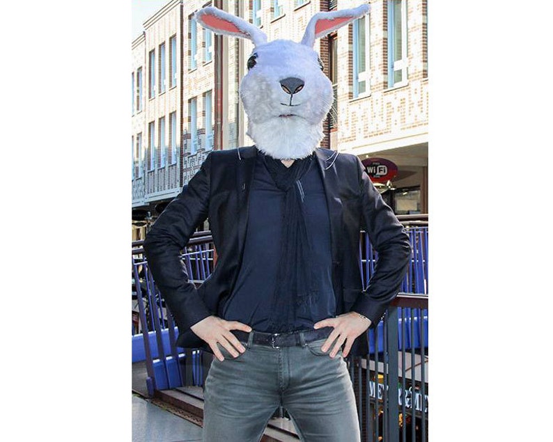 Rabbit mask White bunny costume mask ADULT furry animal head, Easter woodland faux fake fur masquerade mask Handmade by Tentacle Studio.com image 4