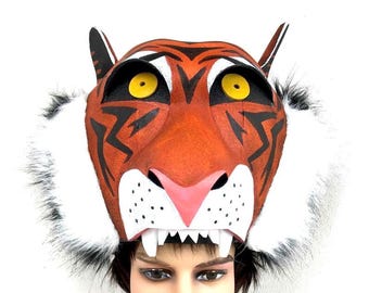 Tiger Shere Khan costume mask ADULT headdress animal head IN STOCK  handmade tiger masquerade mask for sale.