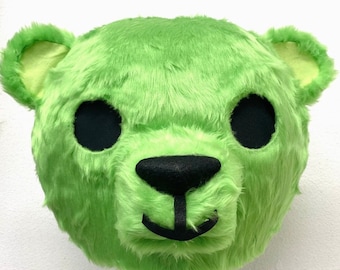 Teddy Bear Head adult size, acid green festival, IN STOCK handmade by Tentacle Studio.