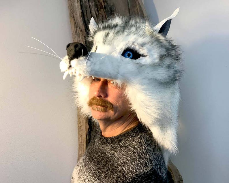 Realistic White Wolf Headdress Mask Costume Hat Adult Faux Etsy