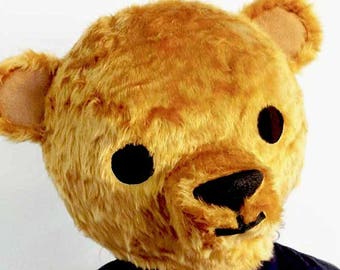 Teddy Bear Costume Head Mask ADULT or CHILD size friendly animal mask fake fur handmade masquerade mask men women kids