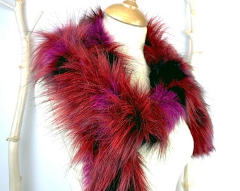 Red Hot Pink Long Scarf fake fur soft wrap luxury alternative gothic style gift for redhead sister friend