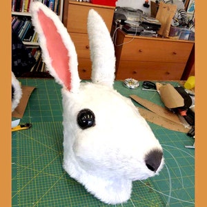 Rabbit mask White bunny costume mask ADULT furry animal head, Easter woodland faux fake fur masquerade mask Handmade by Tentacle Studio.com image 1