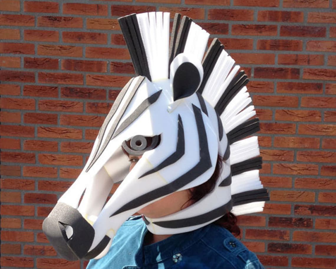 Zebra Mask Costume Head ADULT Size Headdress Black and White Etsy
