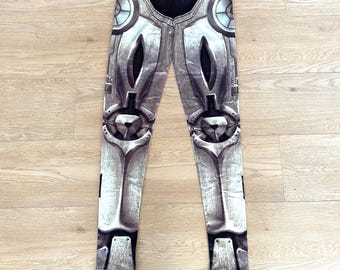 Leggings Cyborg: Pantalones elásticos de androide robot plateado - Cosplay Steampunk Rave