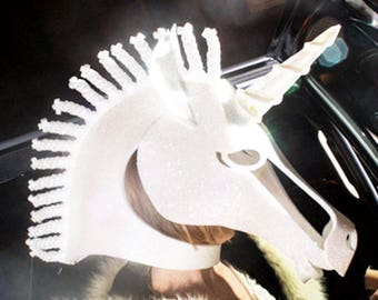 Unicorn Headdress Mask Costume Adult size for men + women with Holographic Glitter READY to SHIP Handmade by Tentacle Studio.