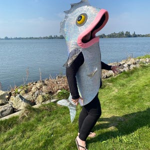 Fish costume with holographic skin fabric ADULT SIZE animal friendly mascot outfit for women men Handmade by Tentacle Studio