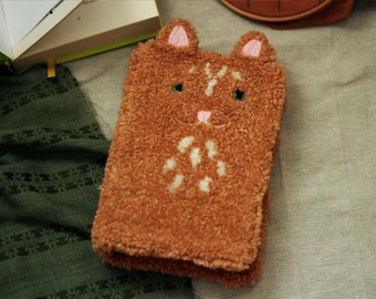 Journal chat roux, broderie capitonnée à la main, carnet orange