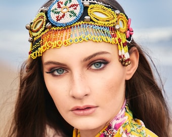 Ravenna Antique head-piece with mirrors, unique, Pakistan, Afghan, one off