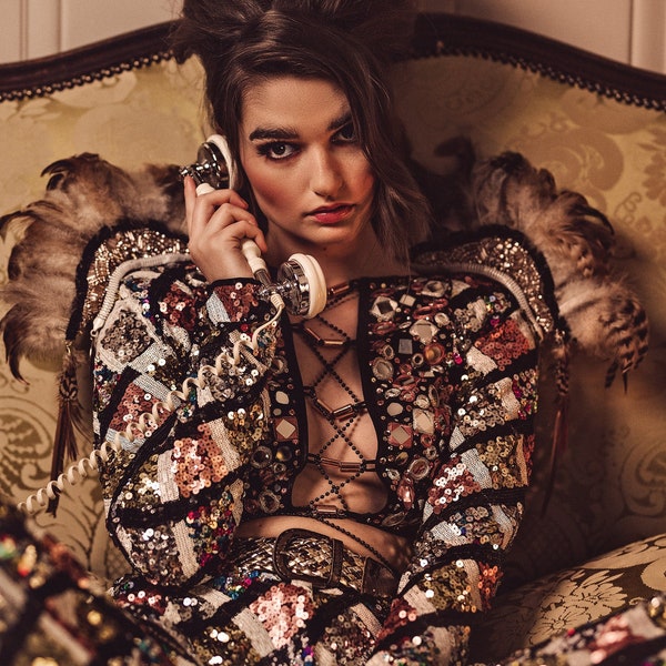 cropped floral sequin top