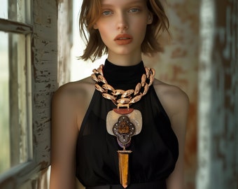 Prestigio Tiger Eye Buddha Necklace & Earrings: art deco, jewelry, chain, choker, oversize, statement, stone, gemstone, designer, exclusive