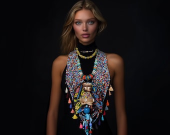 Banjul Chunky Statement Necklace: beaded, African, colorful, beads, antique, vintage, tribal, designer, exclusive, one-off, doll, choker