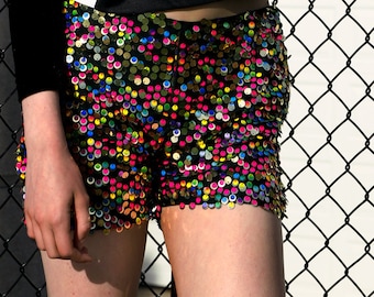 Rainbow Road Sequin Shorts, unique, designer.