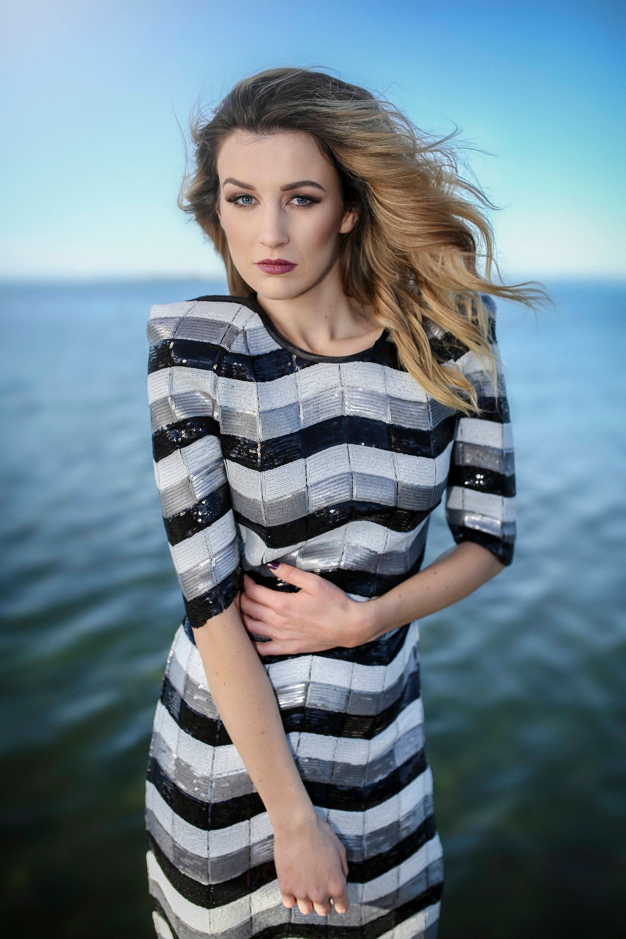 Zig Zag Sequin Midi Dress: Sequins, Black, White, Monochrome