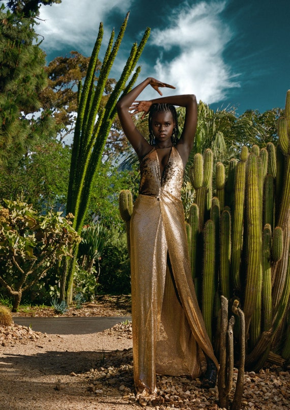 Theia Gold Gown: Dress Long Formal Event Designer Gold - Etsy