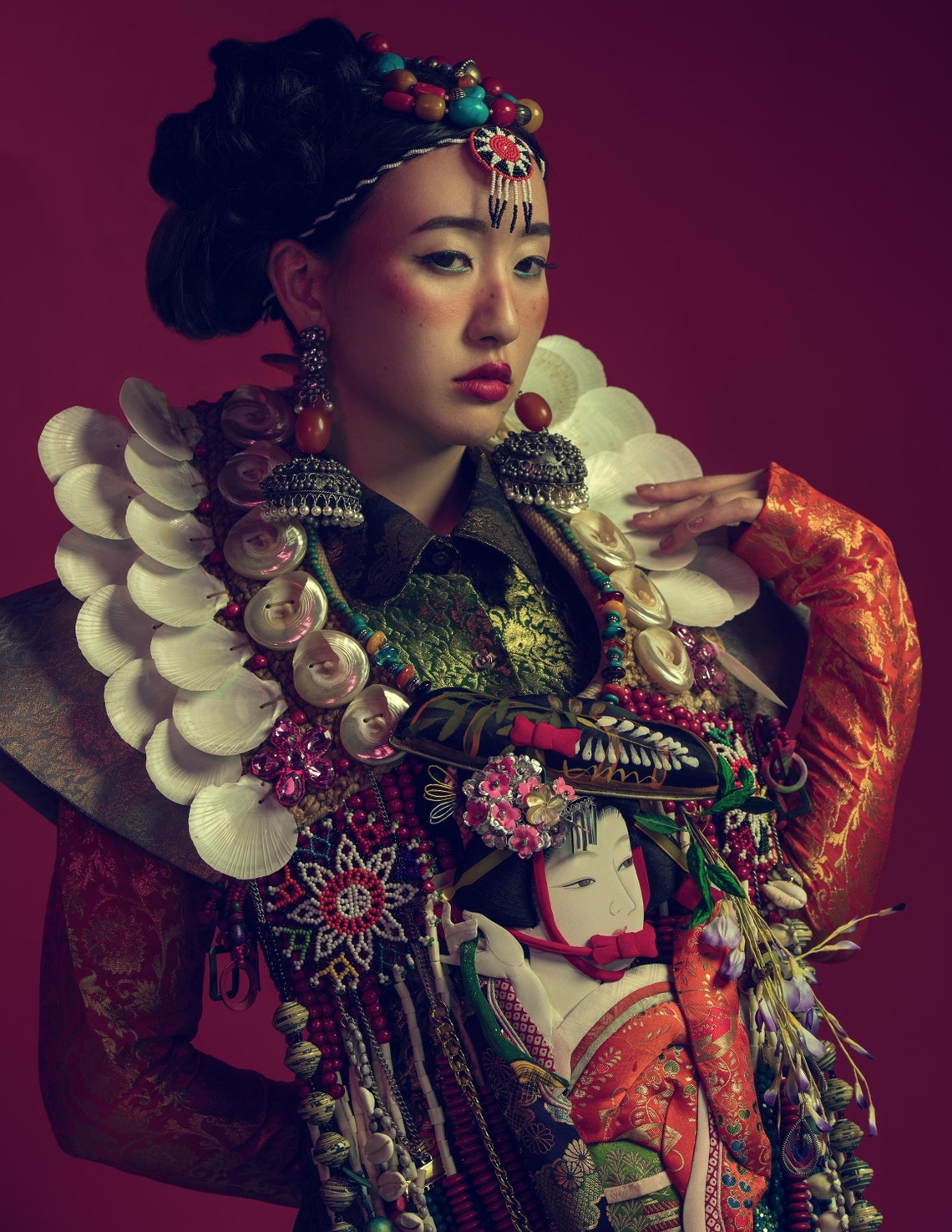 Five Flower Geisha Necklace - Statement, Chunky, Designer, Silk ...