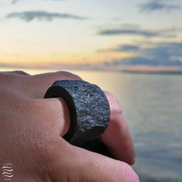 Black granite unique raw stone ring -FREE SHIPPING,upcycled,recycled,black,unique piece,unique jewelry,black granite