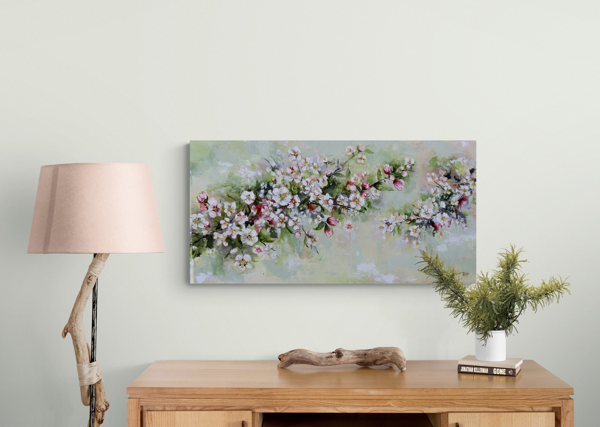 Apple blossoms cherry blossoms painting with texture 24x12 | Etsy