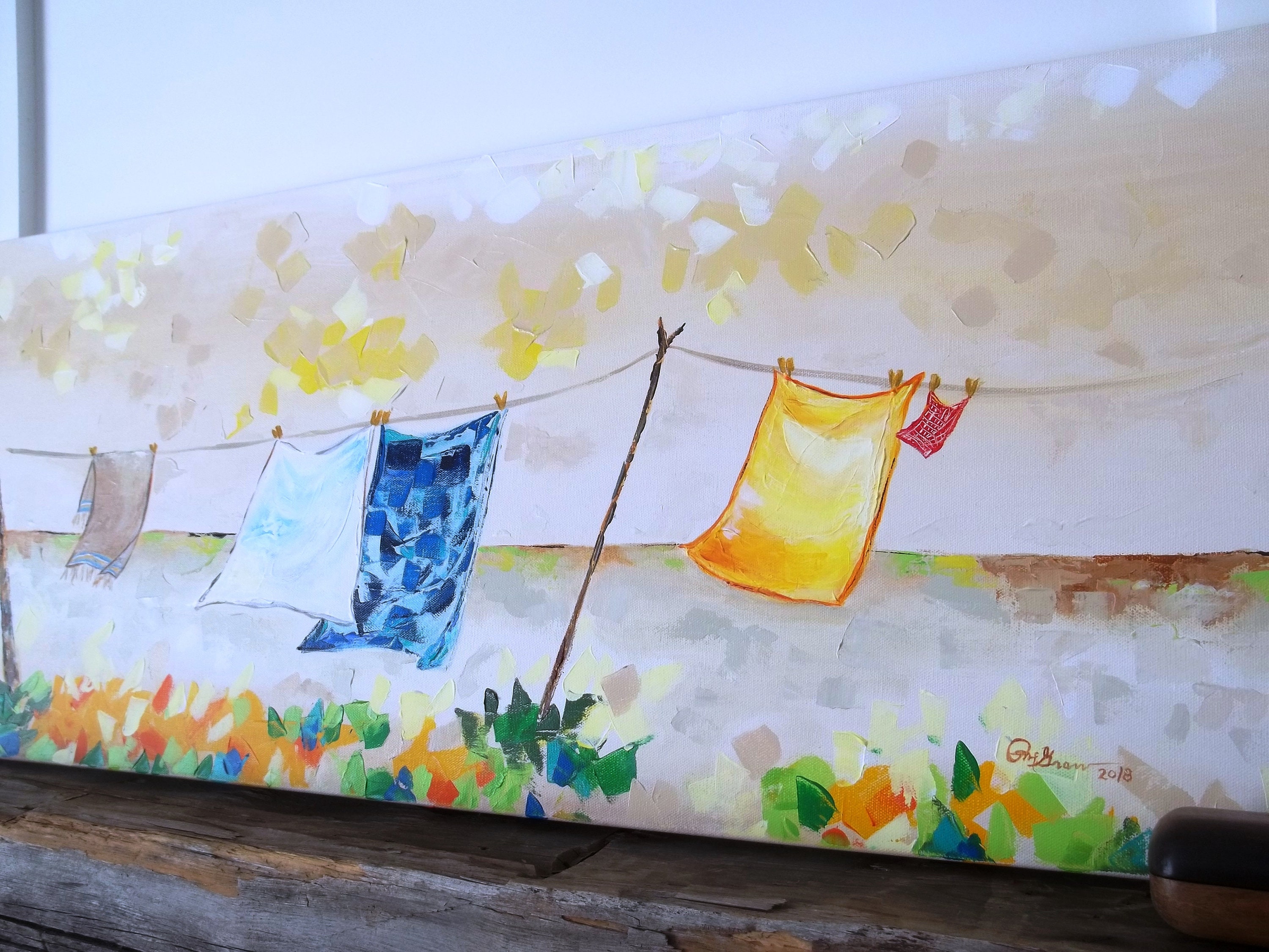 Clothesline painting original clothesline customizable art Etsy