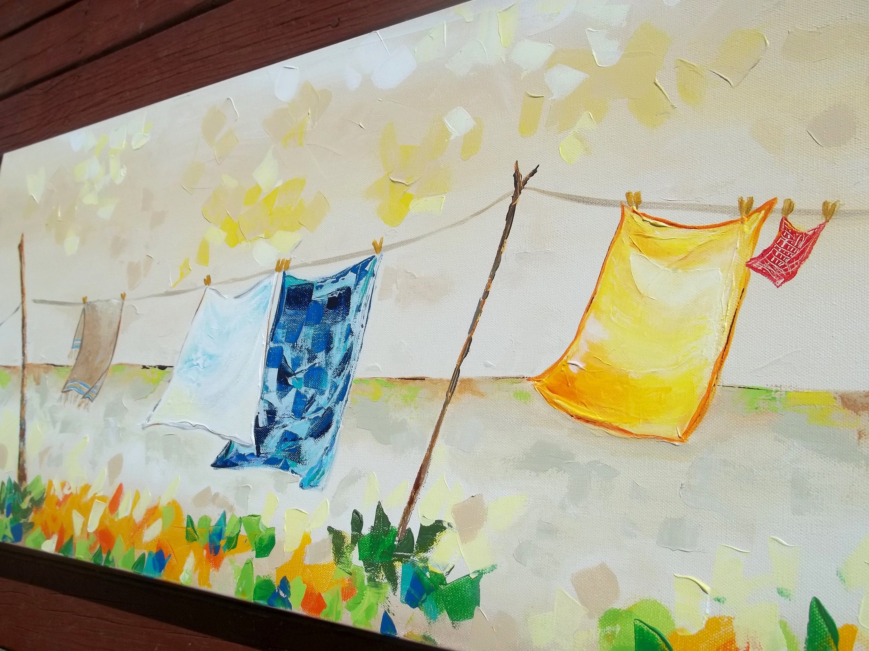 Clothesline painting original clothesline customizable art | Etsy