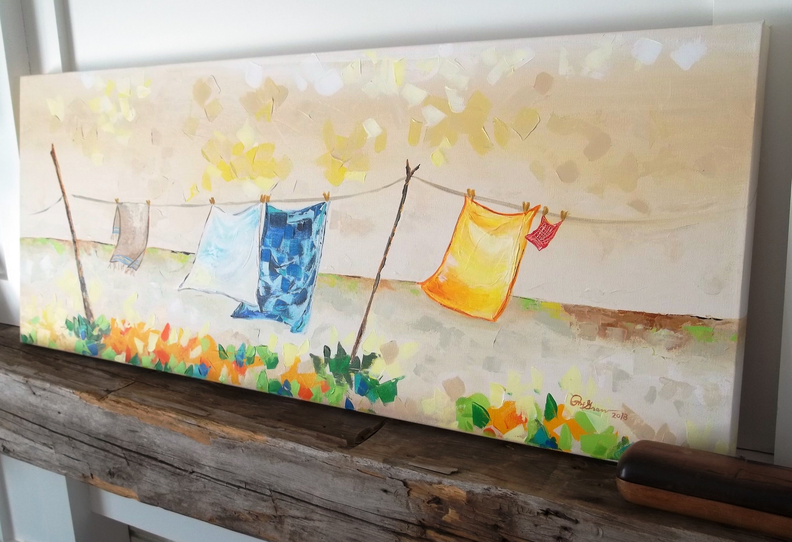 Clothesline painting original clothesline customizable art Etsy