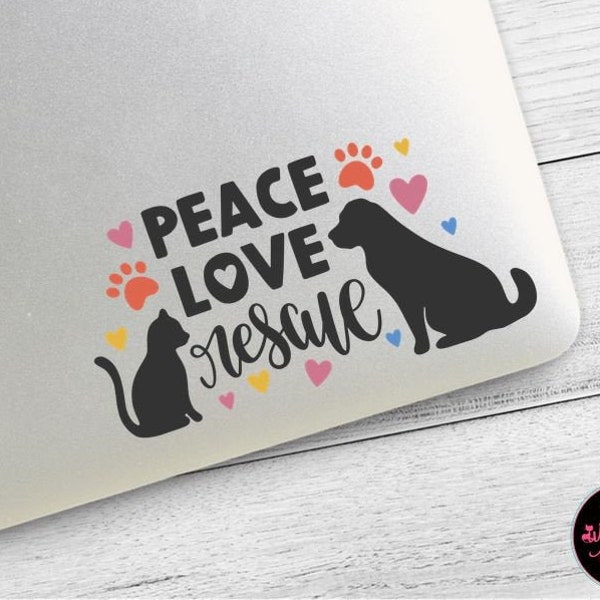 Peace Love Rescue Decal | Animal Rescue Decal | Rescue Mom | Gift for Animal Lover | Car Window Decal | YETI Tumbler / Laptop Decal