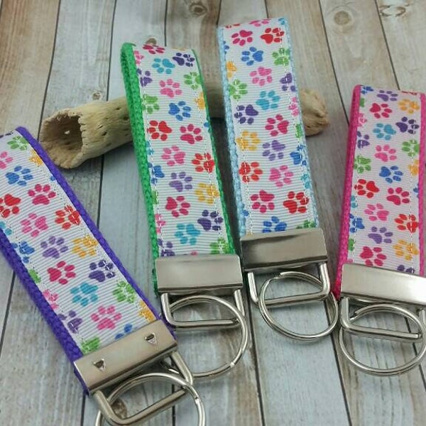 Pawprint Keychain | Colorful Paws Keyfob | Wristlet | Animal Rescue | Dog Cat Paw | Animal Rescue | Shelter Volunteer Gift | Key Ring |