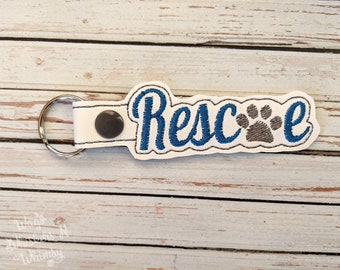 Rescue with Paw Vinyl Keyfob Keychain Bag Tag Custom - Proceeds to animal charity