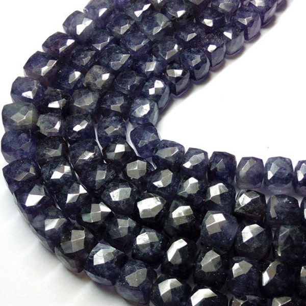 Amazing Iolite Faceted Box Cube Briolette Gemstone Beads +AAA+, Size 7-9mm, Strand Length 8 Inch, Wholesale Loose Stone Beads Strand Jewelry