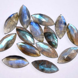 Increíble labradorita de fuego natural, corte de rosa, piedra preciosa de marquesa facetada AAA +, tamaño 10x22 mm, pieza única para joyería