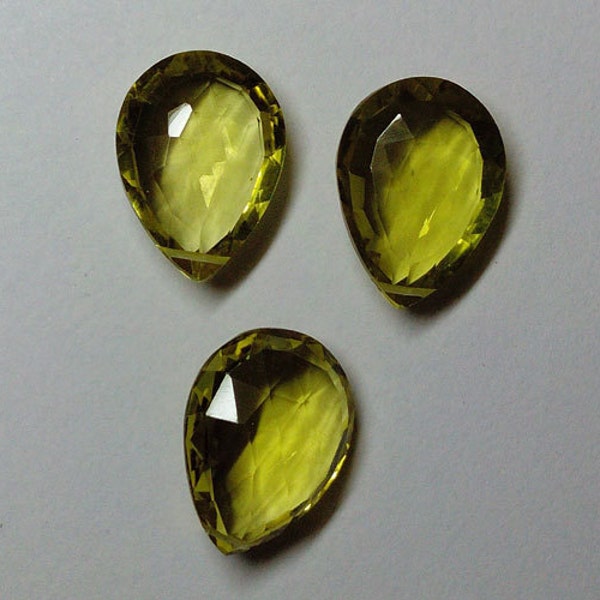 Contas de pedras preciosas facetadas de pêra topázio de ouro verde + AAA + tamanho 15x20mm Pacote de 3 peças broca lateral superior pedra solta