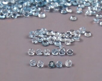 Round Aquamarine Gemstone – Natural Blue Stone, Faceted March Birthstone, Loose Crystal for Jewelry Making