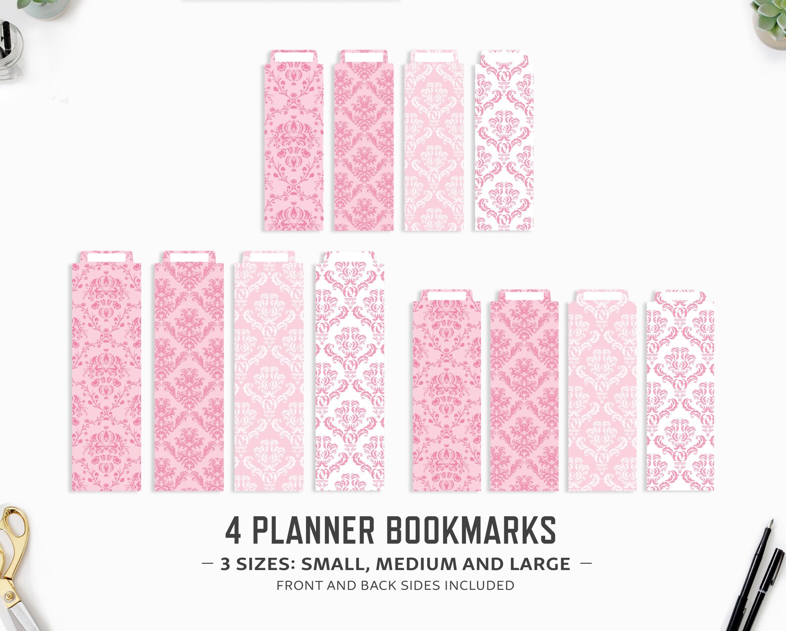 Planner Bookmarks / Pink Baroque / Editable Text Bookmark Set Etsy