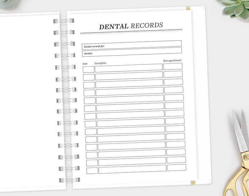 Dental Records / A5 A4 Letter / Medical Records Dentist Log Etsy