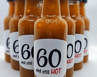 Hot Sauce party favour, 60th Birthday idea, Spicy gift. Hot sauce for your birthday. Customize your party favour with any age