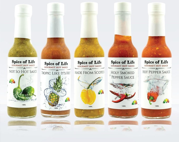 Hot Sauce 5 Sauces, Large Bottles, Craft Hot Sauce For the Pepper Lover, Special Occasion Gift, Thank You, Great way to try all the flavours